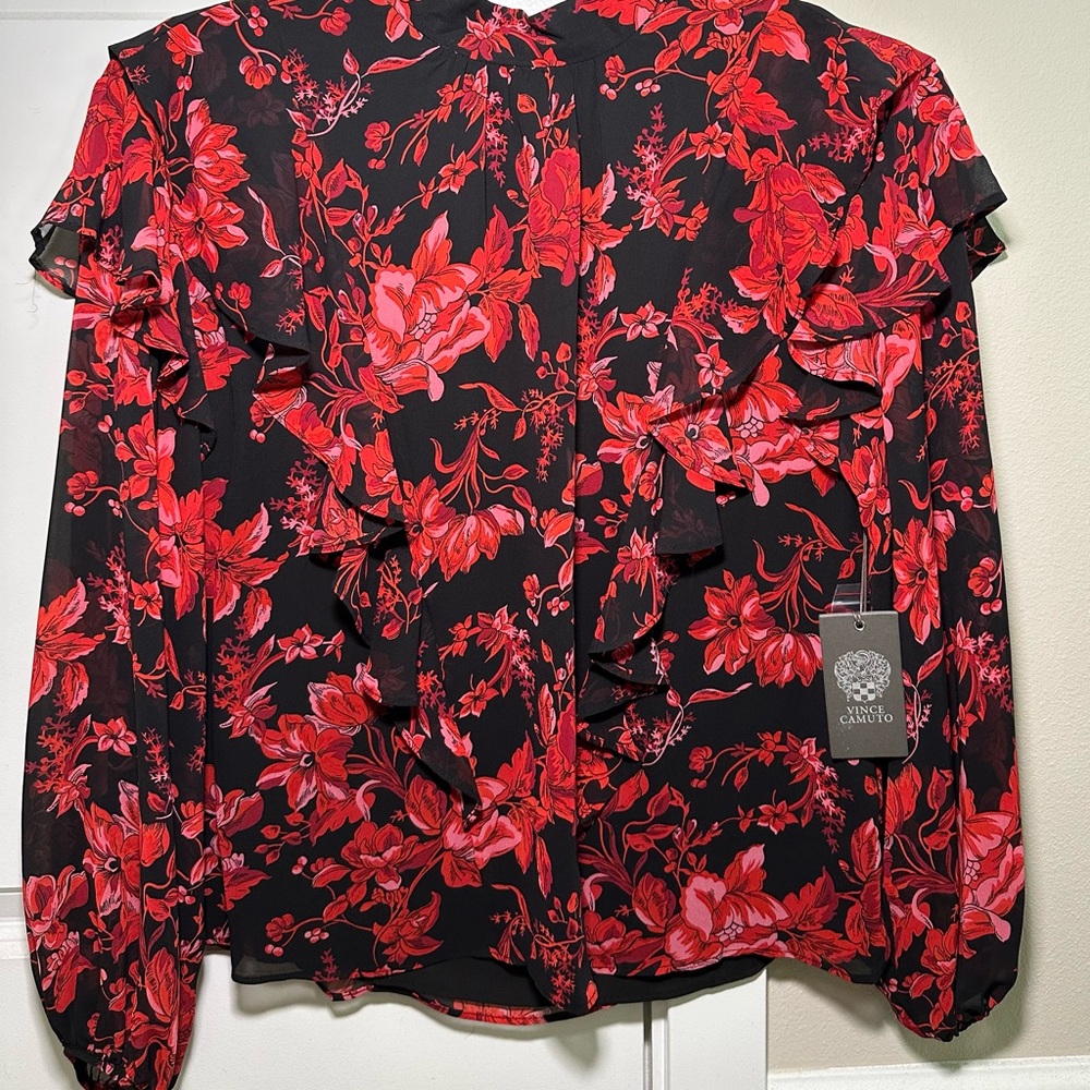 Vince camuto Black and Red Floral Blouse